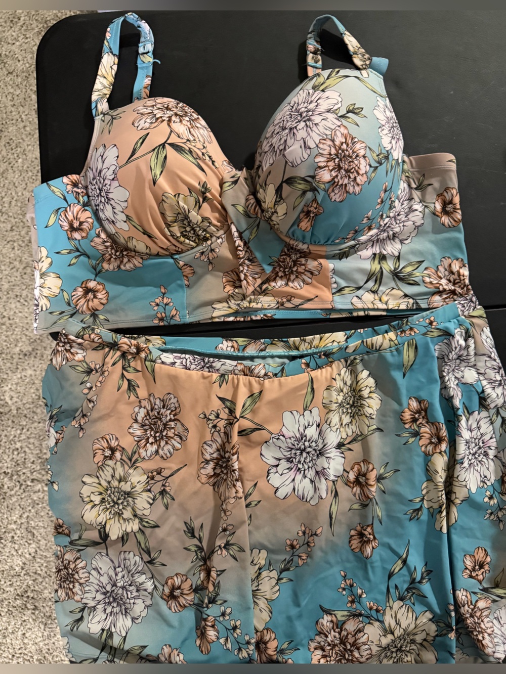 Floral Two-Tone Peach & Teal Women’s Bikini Set